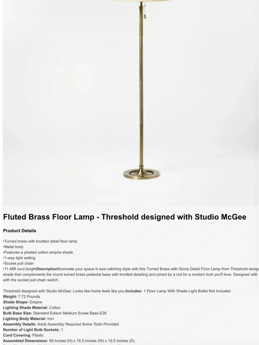 Fluted Brass Floor Lamp - Threshold designed with Studio McGee